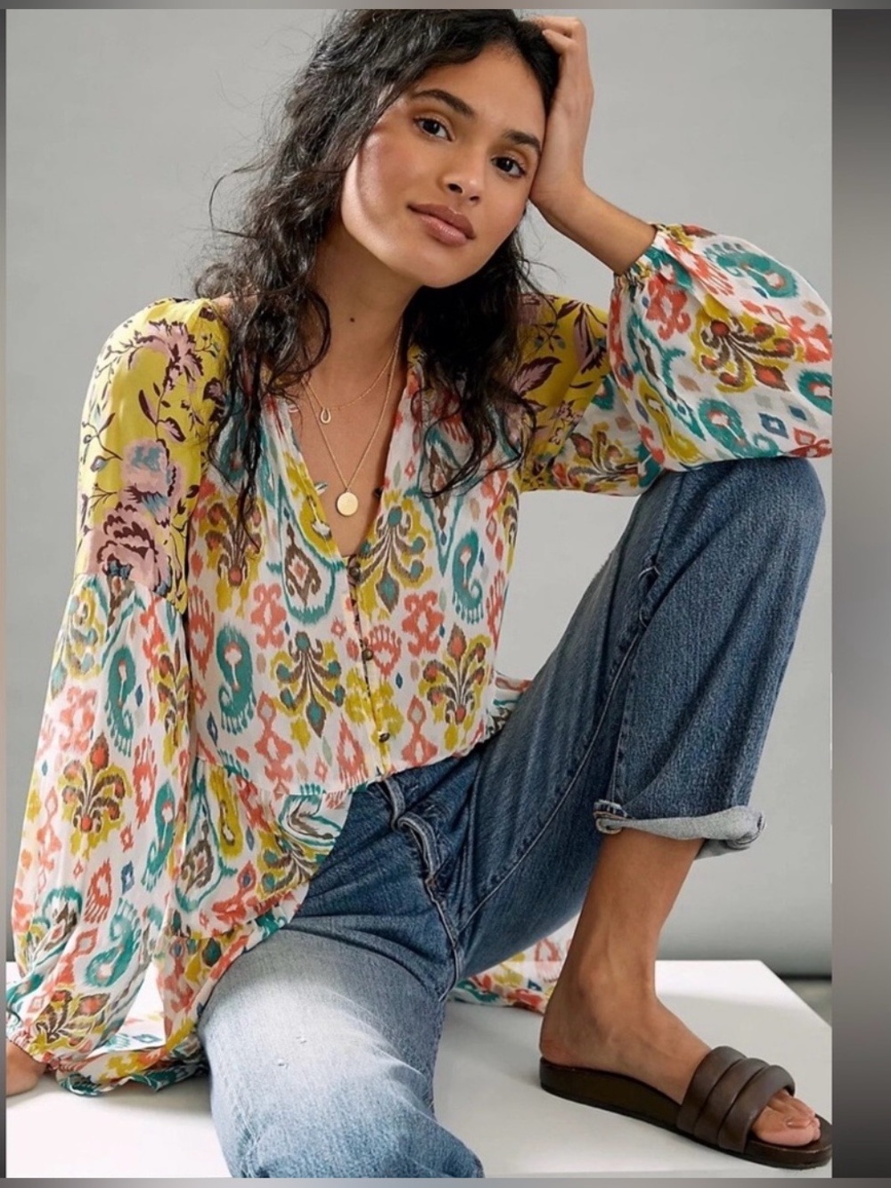 The Anthropologie Maureen Paisley Print Chiffon Tunic Blouse Size M